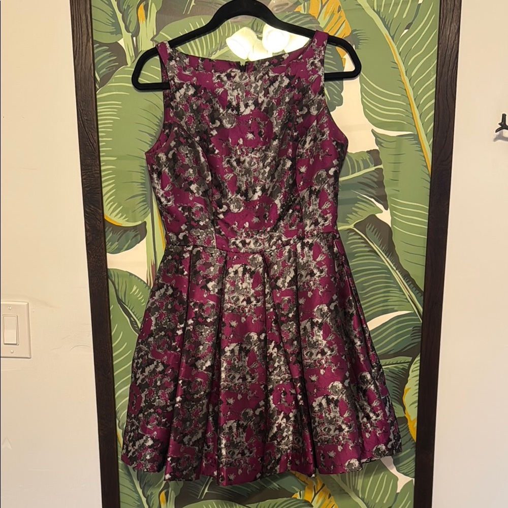 Floral Sleeveless Dress in Purple/Fuchsia and Silver